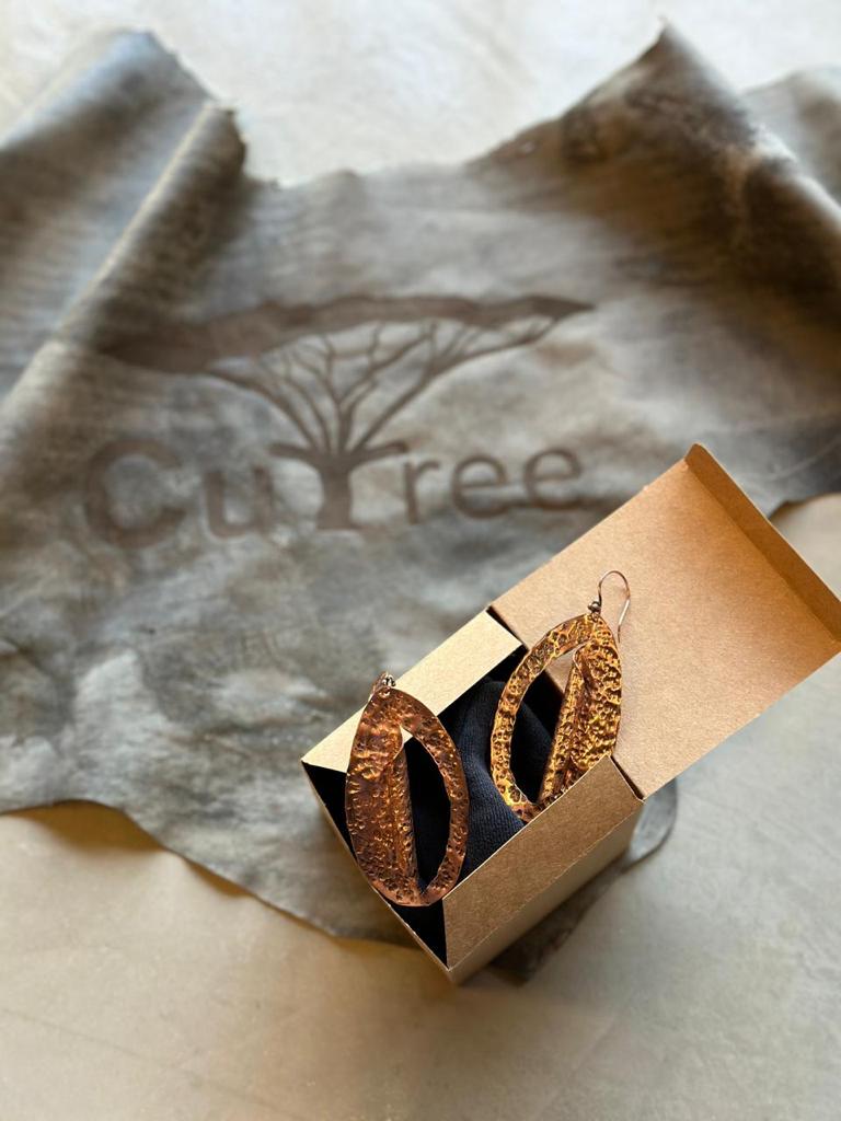 Earrings Copper Cat Eye Texturized