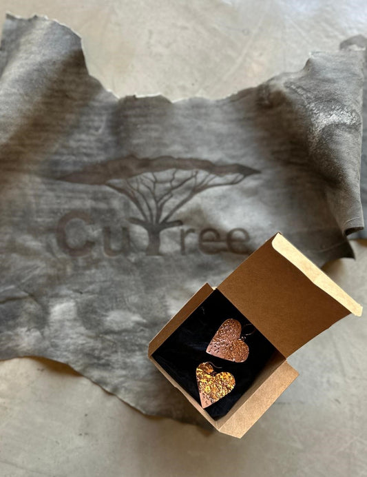 Earrings Copper Heart Hammered