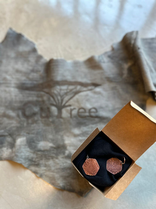 Earrings Copper Hexagon Hammered