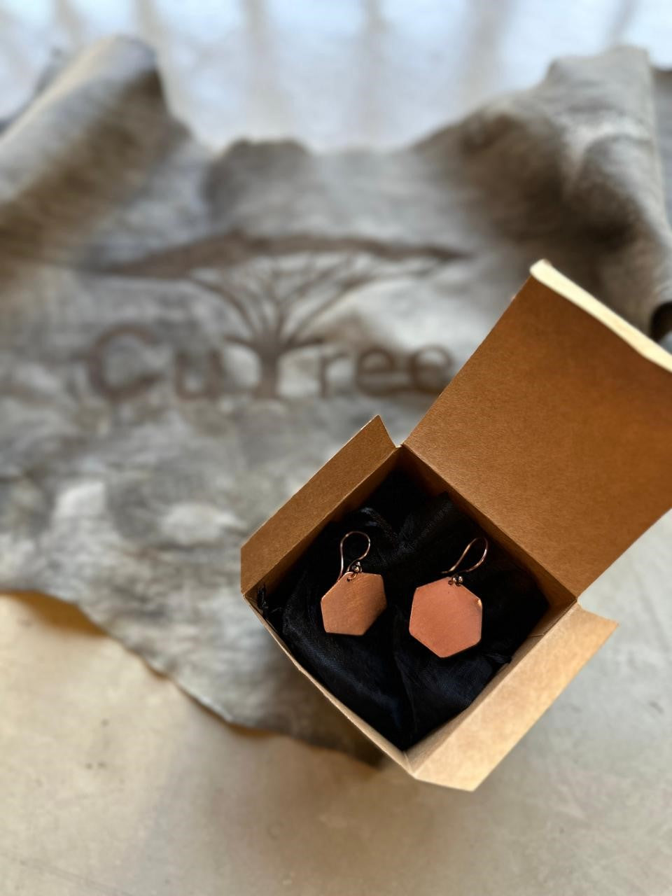 Earrings Copper Hexagon Matt