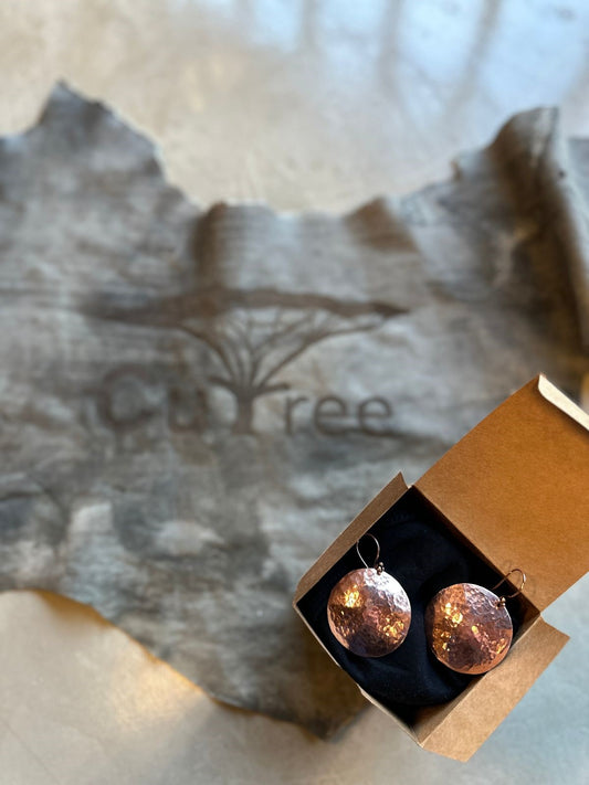Earrings Copper Round Hammered