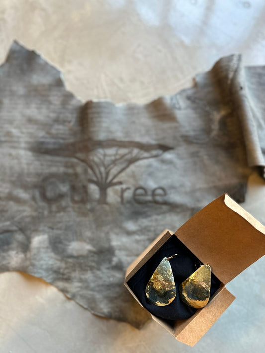 Earrings Brass Hammered Teardrop - Concave