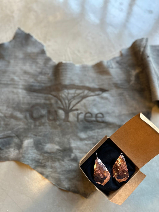 Earrings Copper Leaf Hammered