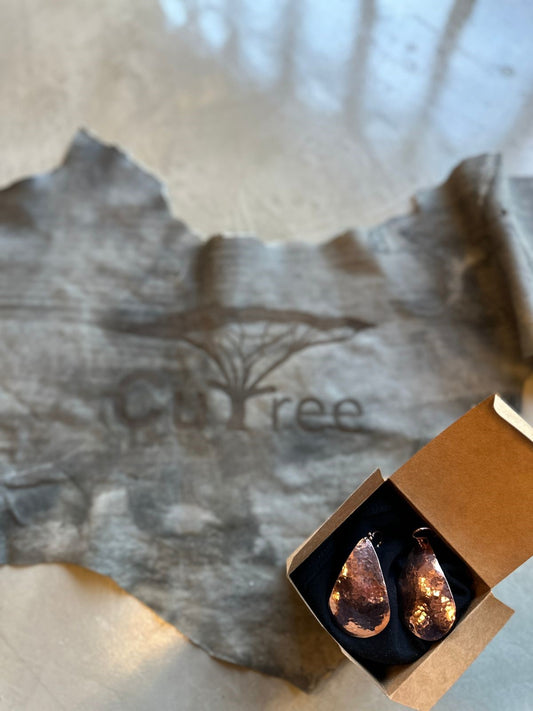 Earrings Copper Teardrop Concave Hammered