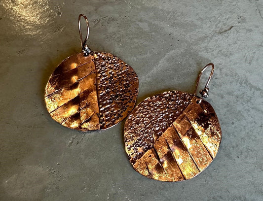 Earrings Copper Round - Texturized