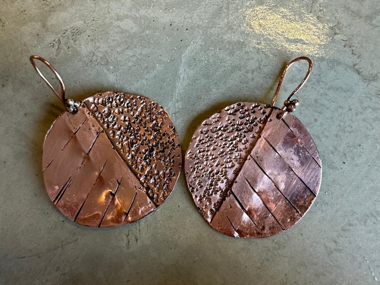 Earrings Copper Round - Texturized