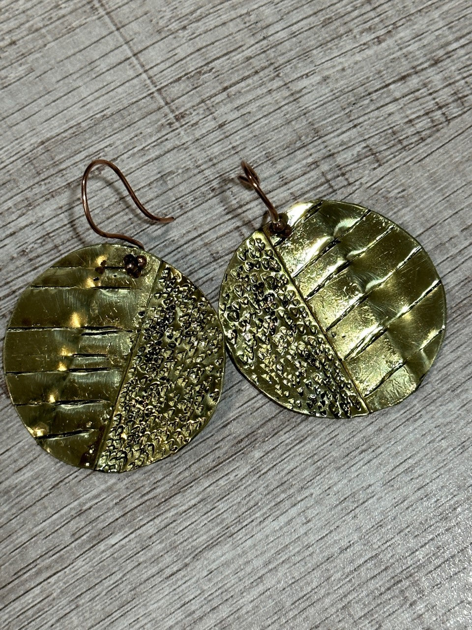 Earrings Brass Round - Texturized
