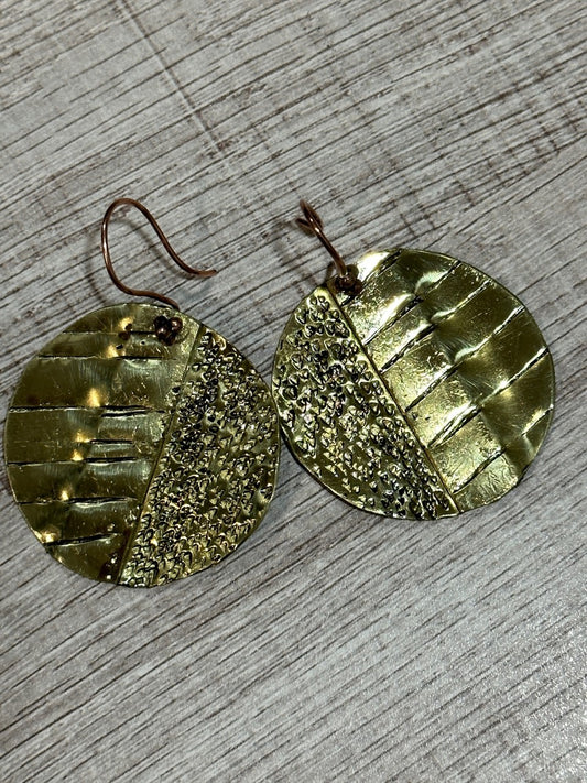 Earrings Brass Round - Texturized
