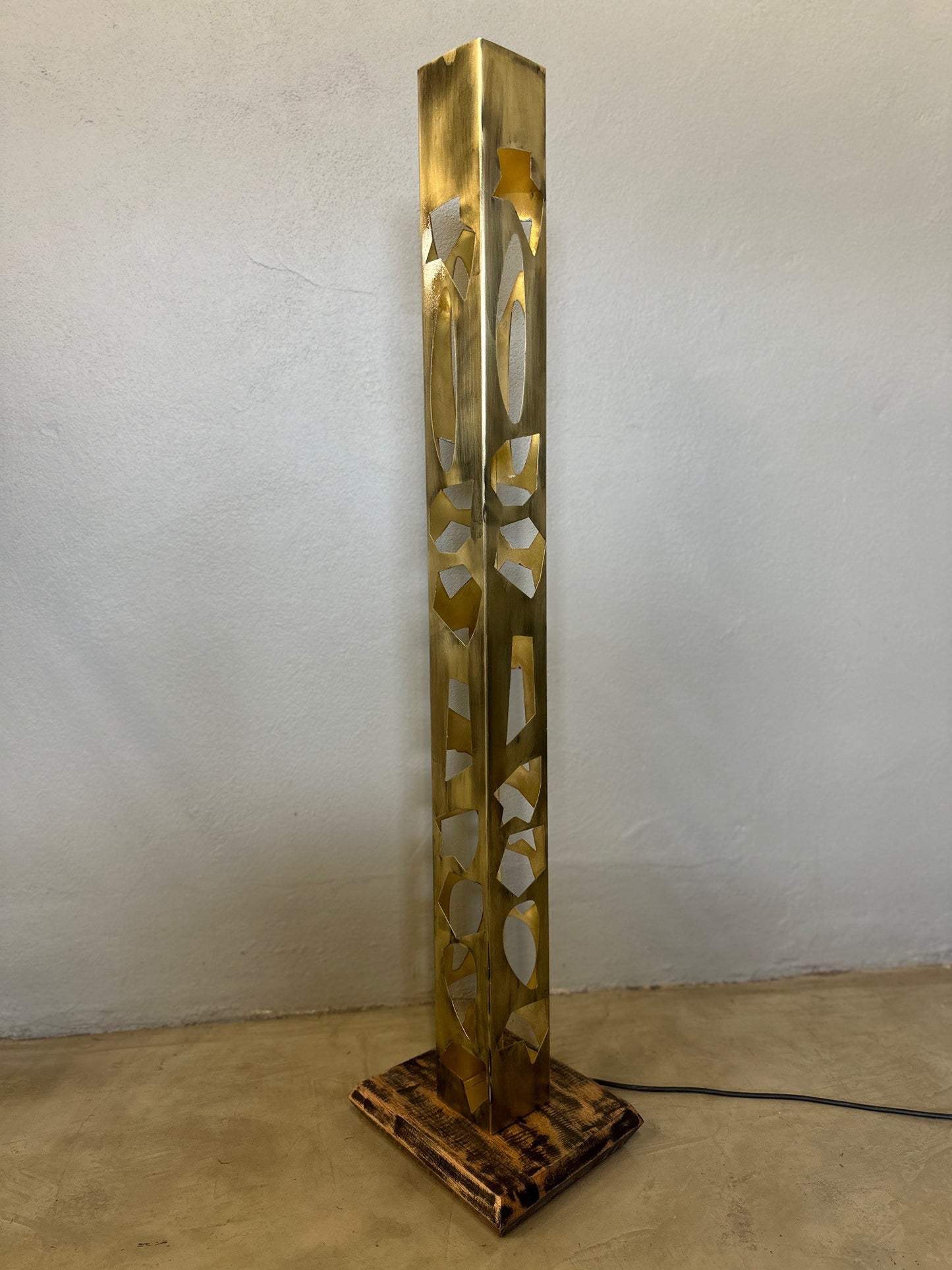 Square Brass Standing LED Lamp